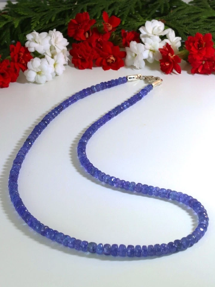 AA++ Genuine Tanzanite Faceted Rondelle Gemstone Beaded Handmade Necklaces 18" - Image 3 of 4