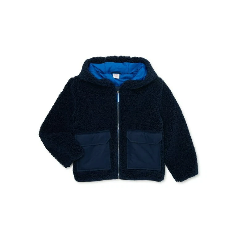 Wonder Nation Boys Sherpa Full Zip Coat Jacket size XS 4 5 Blue Cove Warm Winter