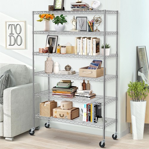 Unidad de estantería de alambre 6 niveles ajustable estante de metal garaje estantes de almacenamiento con ruedas - Imagen 1 de 13