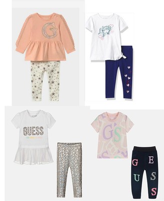 Guess Baby Mädchen weiß rosa Baumwolle Jersey 2-teiliges T-Shirt Leggings Set 3 6 12 18 24