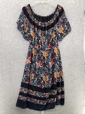 LOFT Ann Taylor Off Shoulder Dress Midi Blue Floral Size Medium Lined Boho