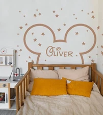 Mickey Mouse Toddler Headboard Wall Decal Arch Sticker Ears Custom Name LF552A