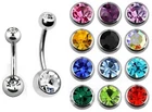 Double Gem Belly Bar - Choose Ball Size & Bar Length: 6mm up to 16mm