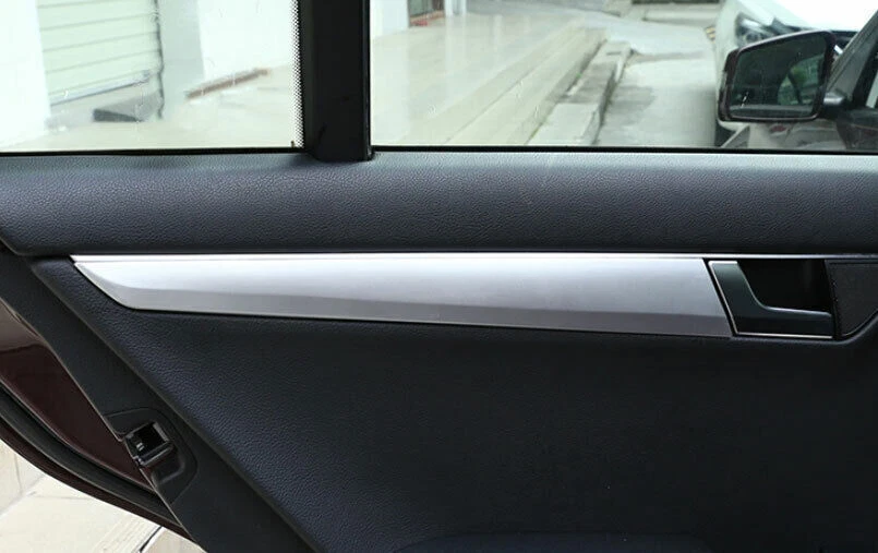 Para Mercedes-Benz Clase C 2008-14 Plateado Mate Tira Interior Puerta Panel Decoración Borde Foto 4 de 4