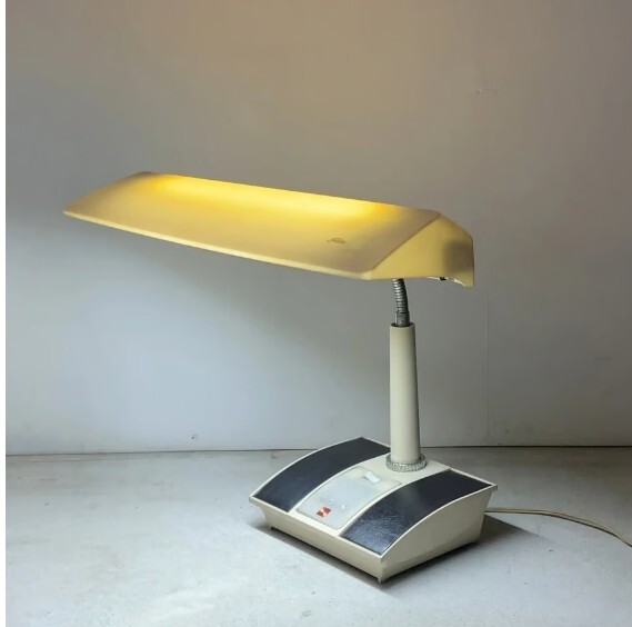 TOSHIBA Desk Lamp 70s Black Leather Style Fabric Plastic shade