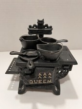 Vintage Queen, Miniature Cast Iron Stove, Salesman Sample with Accessory Pots