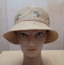 The Scala Collection 100 Straw w/Embroidery Sun Bucket Hat One Size NEW