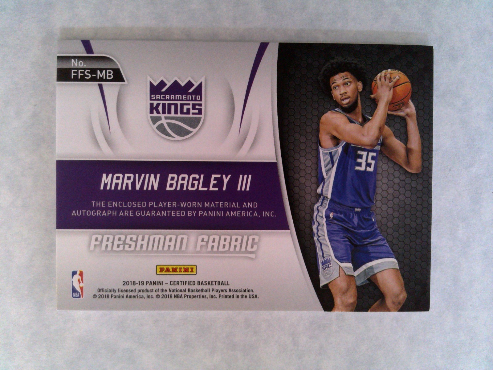 2018-19 Panini Certified Marvin Bagley III FFS-MB Freshman Fabric Patch Auto /99 view 2