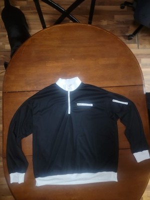 Waffle Knit Quarter Zip Pullover Black White Contrast Trim Size XXL