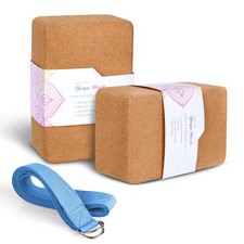 Cork Yoga Blocks 2 Pack with Yoga Accessories Set 9"x6"x4" for Home Practice