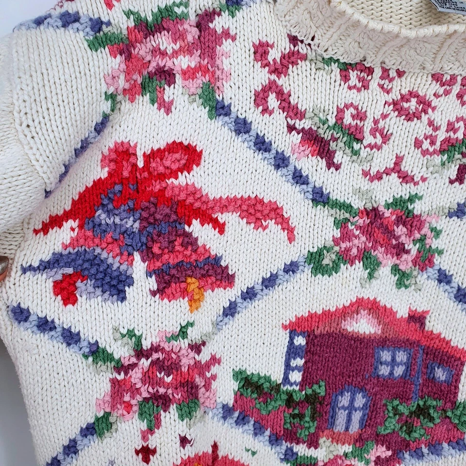 Suéter De Colección Años 90 Cristal Kobe Floral Housecore Bordado Novedad Tejido Pesado L Foto 3 de 4