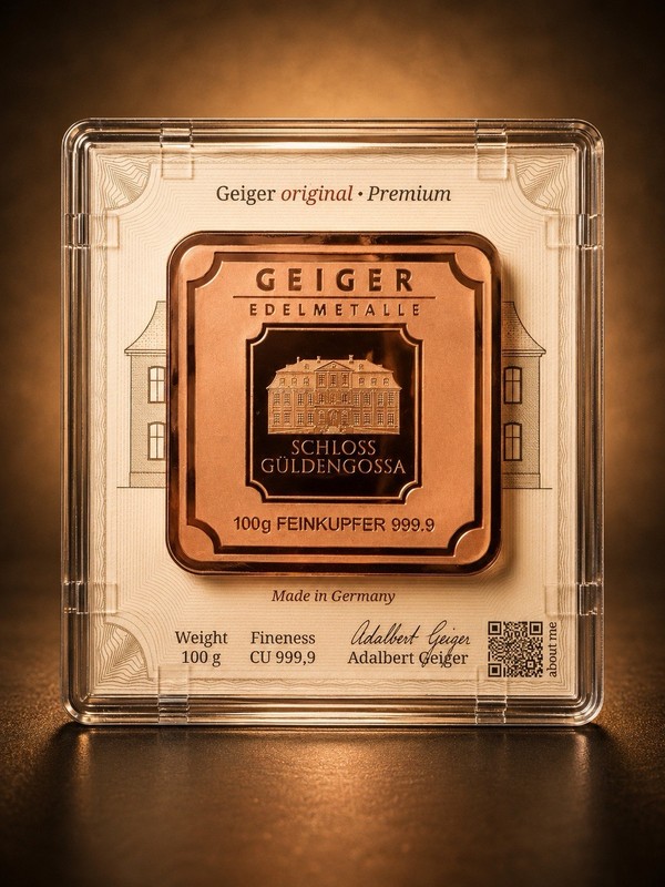 Geiger Edelmetalle 100 Gram Copper Square in Mint Assay