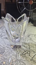 Heavy Clear Crystal Art Glass Vase Petal Tulip Lotus Flower Design 5.5"...