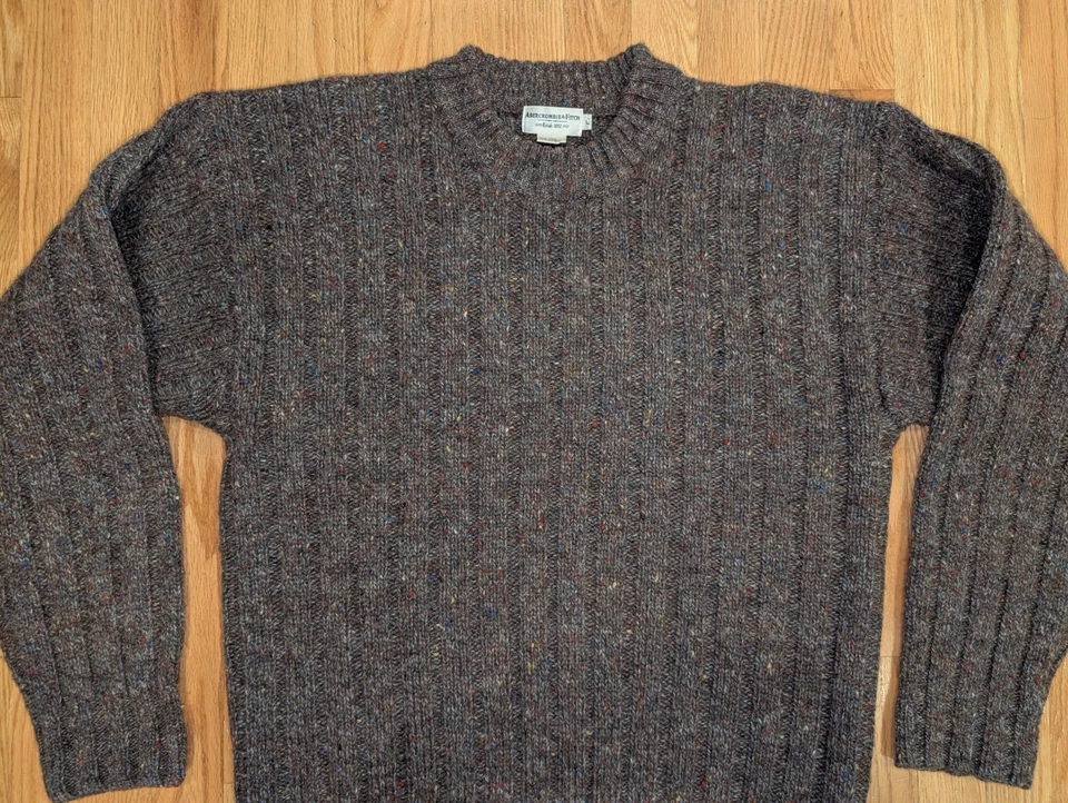 Vintage Abercrombie & Fitch Sweater Mens L Wool Crewneck Ribbed Hong Kong 90s - Image 4 of 4
