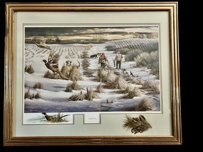 Ron Kleiber Last Flush Signed Artist Proof 33/95 Pheasant Hunting Real Feathers