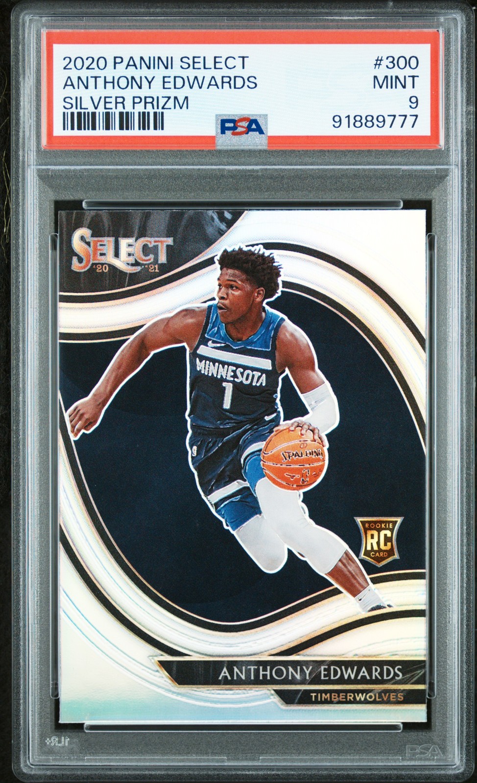 2020 PANINI SELECT SILVER PRIZM #300 ANTHONY EDWARDS ROOKIE RC PSA 9