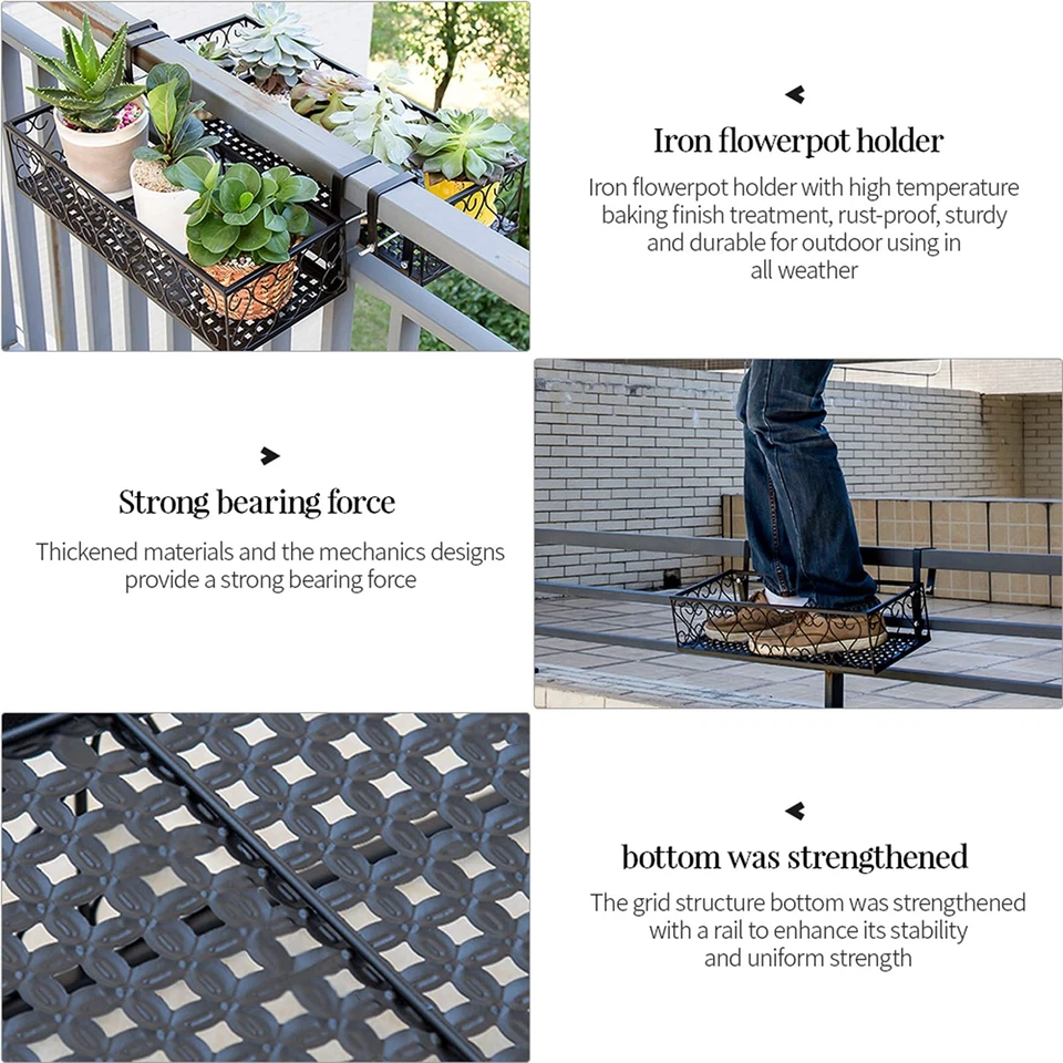 Balkon Blumentopf Blumenregal Pflanzenregal Terasse Hängend Eisen Geländer Regal - Bild 4 von 4