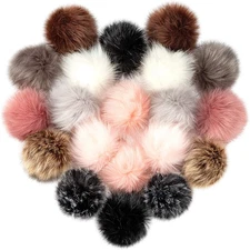 20 Pcs Faux Fur Pom Poms for Hats - 4.5 Inch Fluffy DIY Knitting Hat Pompoms wit