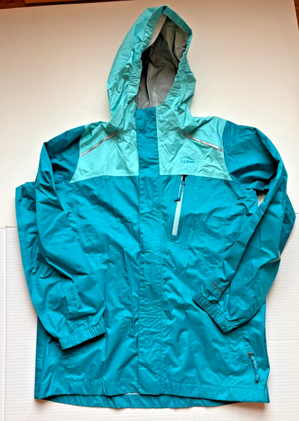 L.L.Bean Kids' Trail Model Unisex Rain Jacket Teal Colorblock Size L 14-16