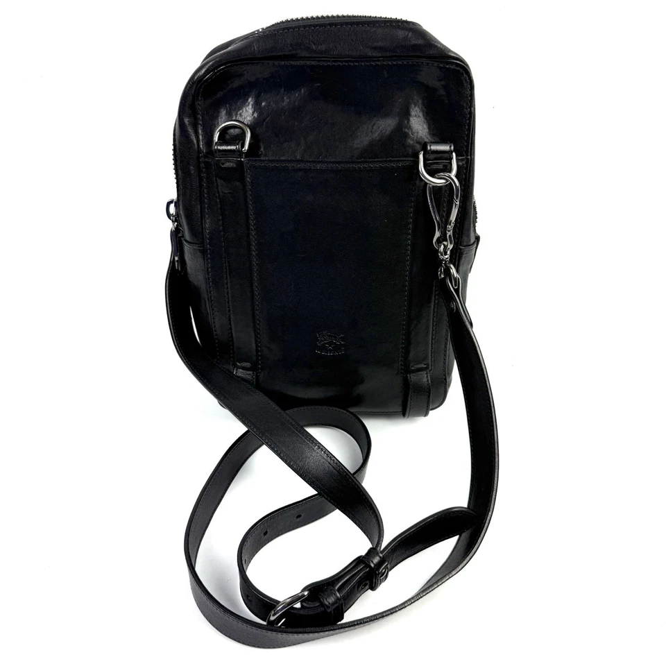 IL Bisonte Bandolera Bolso de Montura Negro Cuero Italiano Bolso de Mano Cartera Hecho en Italia Foto 3 de 4