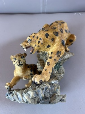 Leopard Figurine Collectible Sculpture with Two Leopards on Rock