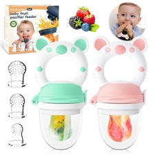 Baby Fruit Feeder 2 Extra Teat Silicone Fresh Food Safe Infant Bear Blue Pink