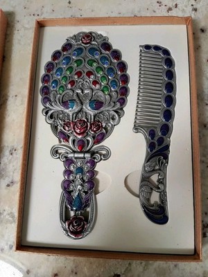 Vintage Silver Plate Hand Mirror Decoring Turky Polish Folk Art