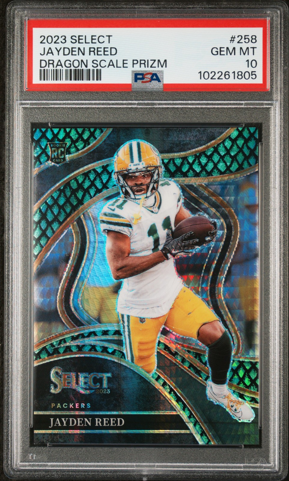 2023 PANINI SELECT DRAGON SCALE PRIZM #258 JAYDEN REED 8/70 PSA 10