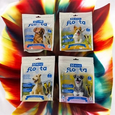 N-Bone FLOSSTA Dog Treat Dual-Action Dental Chew 12oz NEW 4 NATURAL Flavors