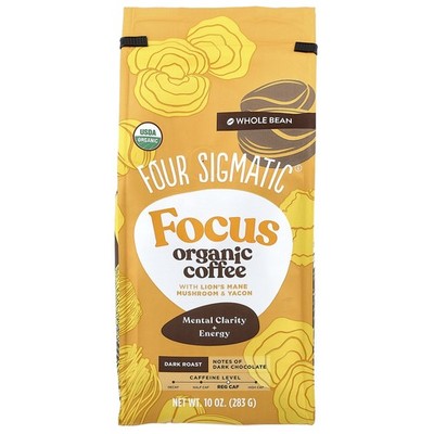 Focus, Organic Coffee with Lion's Mane Mushroom & Yacon, Whole Bean, Dark Roast,