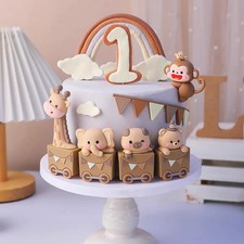Brown Critter Train Cake Topper Monkey, Giraffe, Bear, Piglet, Elephant By Train