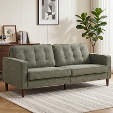 3 Seater Sofa Button Tufted Upholstered Velvet Couch, Green