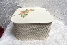 Vintage Unique 1950’s Floral Wicker Square Sewing Box