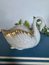 Pair of Small Lenox Swan Dishes White Porcelain Gold Trim Made in USA