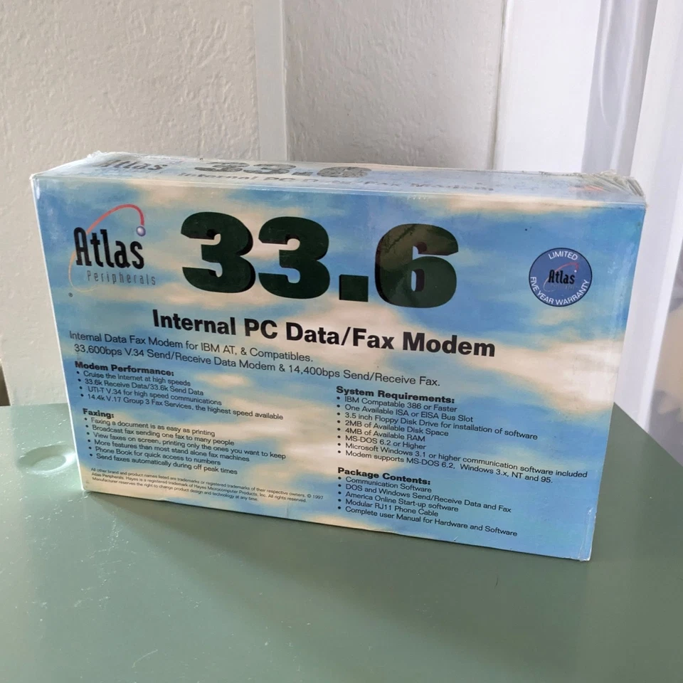 1990s Atlas Peripherals 33.6 Internal PC Data Fax Modem New In Box - Image 2 of 4