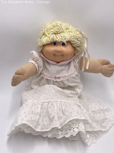 Cabbage Patch Kids Open Blue Eyes White Floral Dress Baby Girl Doll