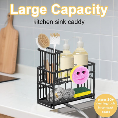 Sponge Holder Kitchen Sink Caddy 2-Tier Stainless Steel Organizer Automatic Dish