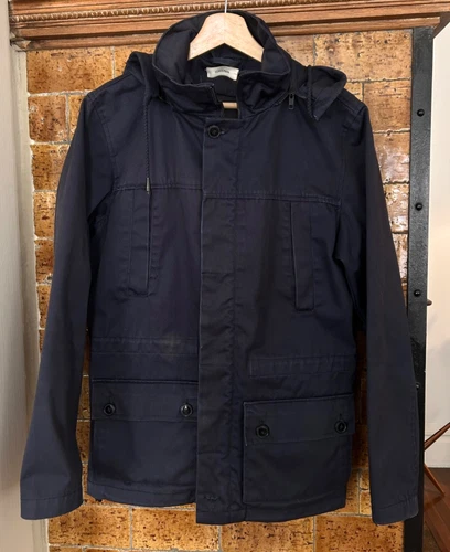 VTG 00s Dunderdon Navy J38 Roland Hooded Parka SZ Small No Liner Slim Fit Jacket - product listing photo