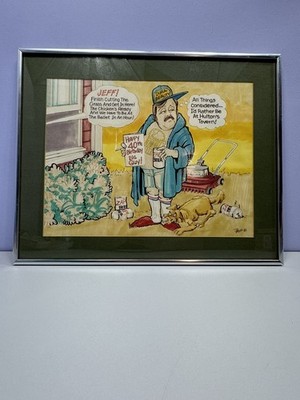 Signed Artwork Comedy 40th Birthday Dad Hulton s Tavern Framed 1982 New Milford