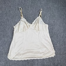 VTG 80s Camisole Tank Top 38 Cream Lace Trim Lingerie Boho Fairy Coquette Nylon