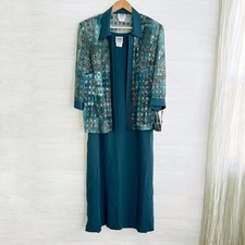 NWT R M Richards Woman - Teal sheer shimmer open front jacket  dress set, 16W