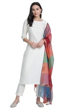 Janasya Indian Women's Off-White Poly Silk Kurta With Pant And
