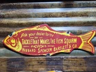 VINTAGE HIBBARD SPENCER BARTLETT PORCELAIN SIGN OLD FISHING TACKLE LURES 24"