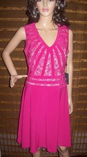 Adrianna Papell V Neck lace hot pink Dress sz 6 NWT