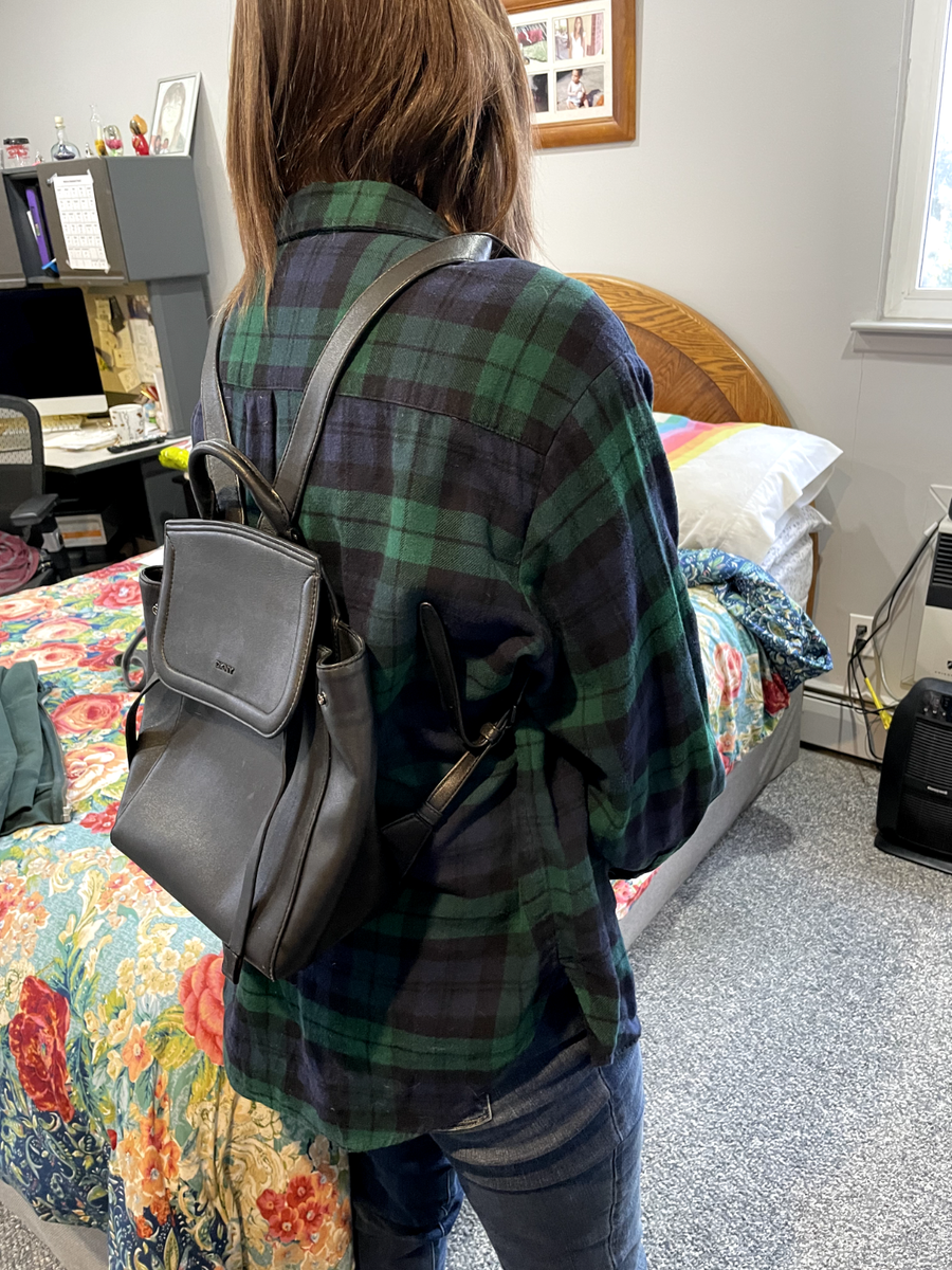 dkny black leather backpack Jade Flap Backpack, Created for Macy's Slung Over Your Shoulder Or Grasped By The Top Handle For A Smart Touch To Any Outfit. DKNY Sutton Textured Leather Medium