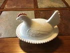 Vintage Milk Glass Nesting Hen Porcelain Glass Candy Dish: NO CHIPS
