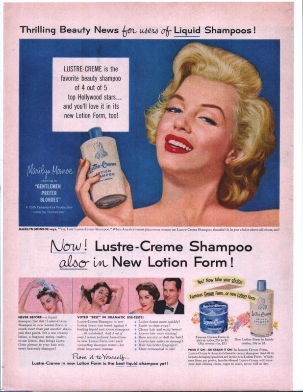 1953 LUSTRE-CREME SHAMPOO Marilyn Monroe Original Vintage Promo Ad