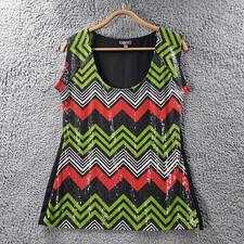 KATIES Womens Top Size 8 Black White Green Orange Sequin Scoop Neck Sleeveless