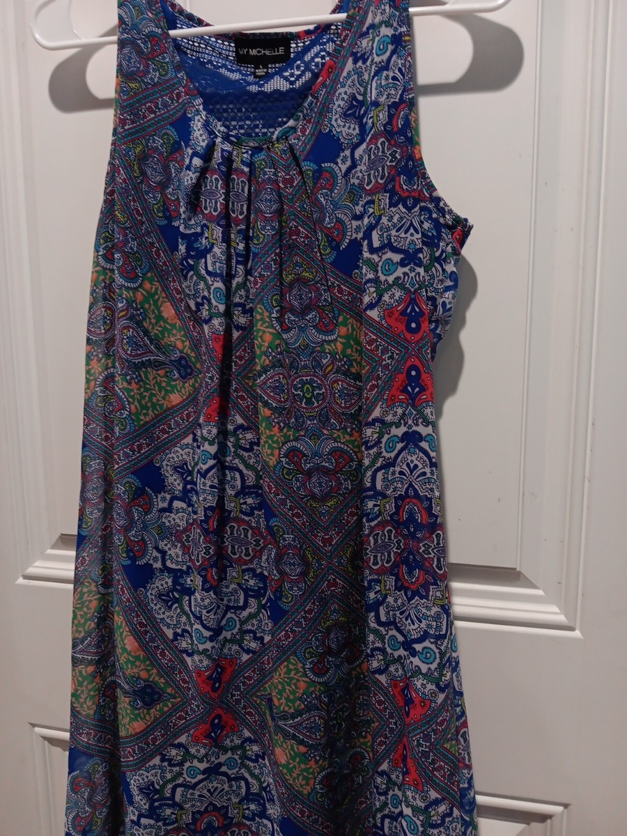 michelle♡ Vtg. 90s My Michelle Mini Dress Mesh Lined Print Y2K