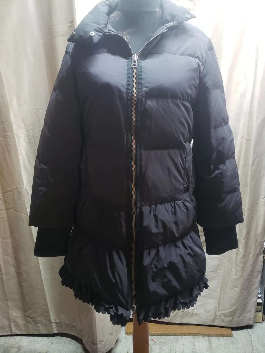 RED Valentino Lightweight Long Black Puffer Peplum Flared Down Jacket